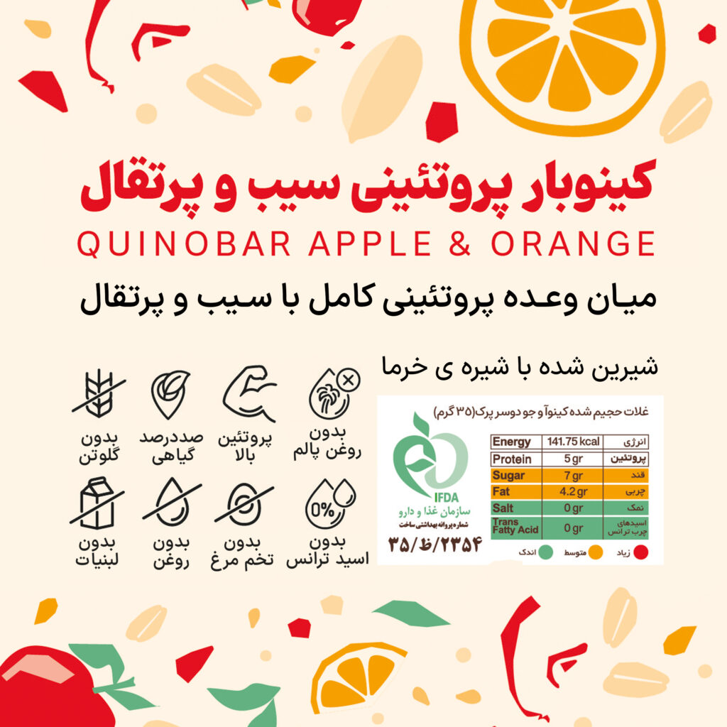 میان وعده پروتئینی رژیمی حاوی سیب و پرتقال