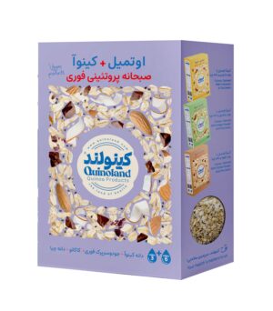 صبحانه سریع و سالم کینوآ+اوتمیل با پودر کاکائو و دانه چیا-جعبه 300 گرم